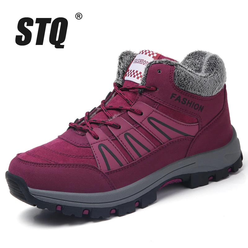 STQ женские зимние ботинки; обувь на танкетке со шнуровкой; Теплые ботильоны на платформе; повседневные ботинки; теплые зимние кроссовки; коллекция 8081 года