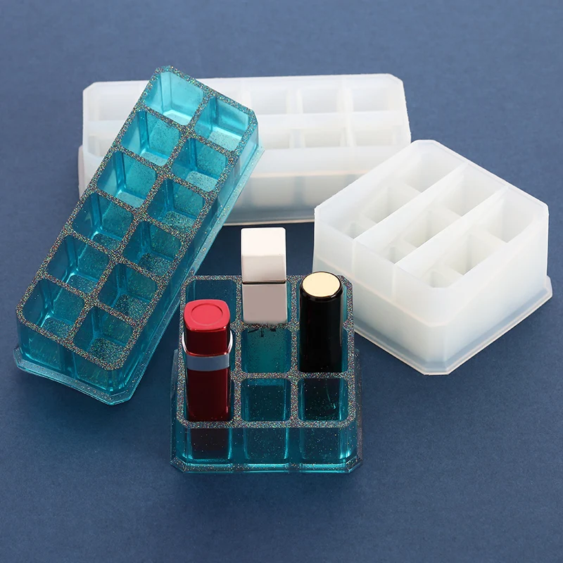 Portable Food Grade 9/12 Grids Multi-functional Pen Tools Storage Rack Epoxy Mould Silicone DIY Mold Lipstick Storage Box