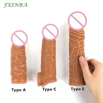 FXINBA 14-20cm Realistic Silicone Penis Extender Sleeve Delay Ejaculation Reusable Condoms Sex Toys For Men Cock Sleeve 3