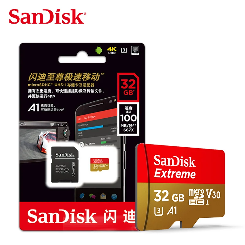 32GB Sandisk Экстремальный Pro Micro SD карта A2 V30 карта памяти 32 Гб 64 Гб 128 ГБ TF карта класса 10 16 Гб 200 ГБ 256 ГБ флэш-карта - Емкость: 32GB