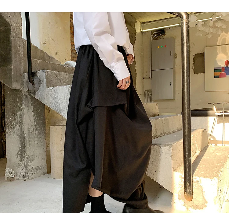 Асимметричный дизайн для мужчин; индивидуальная плиссированная юбка; брюки с эластичной резинкой на талии; Мужские Винтажные брюки для уличных танцев в стиле хип-хоп; pantalones hombre