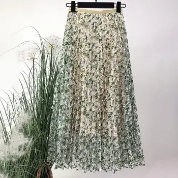

Bud silk printed pleated skirts floral sen is a in summer long female FWFS Japan fray i.d