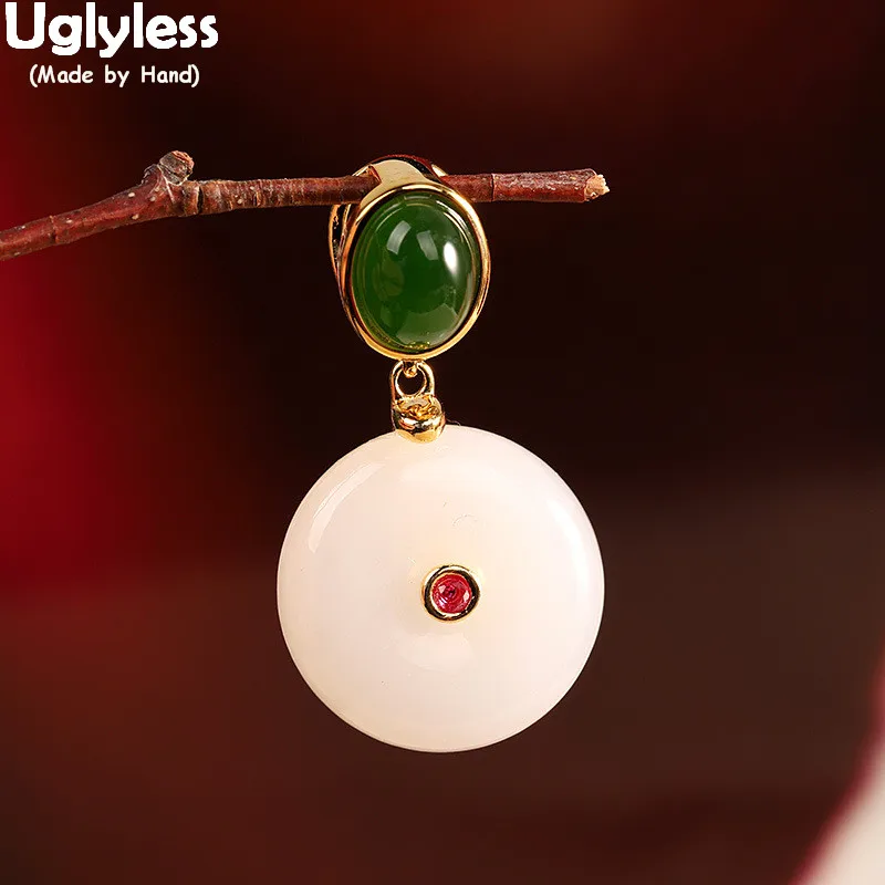 Uglyless China Chic Peace Button Pendants for Women Evening Dress Necklaces NO Chains Natural Jade Fashion Jewelry 925 Silver | Украшения и