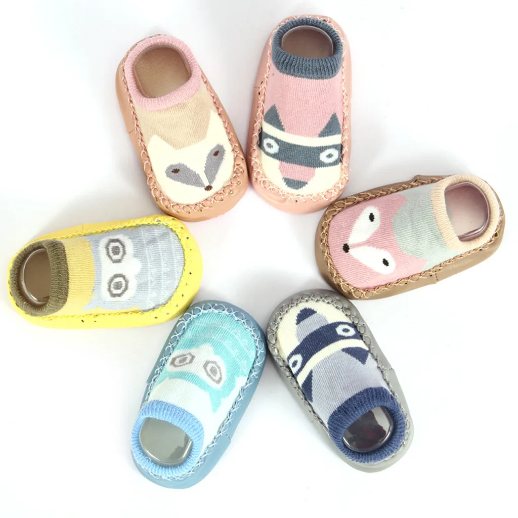 2Pair Autumn Winter Baby Shoes For Newborn Boys Girls Cartoon Floor Socks Anti-Slip Step First Walks Sock HOOLER |