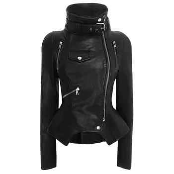 

2020 Spring Autumn Women Fashion Tide Motorcycle Style Leather Jacket Female High Collar PU Coats Women Outerwear