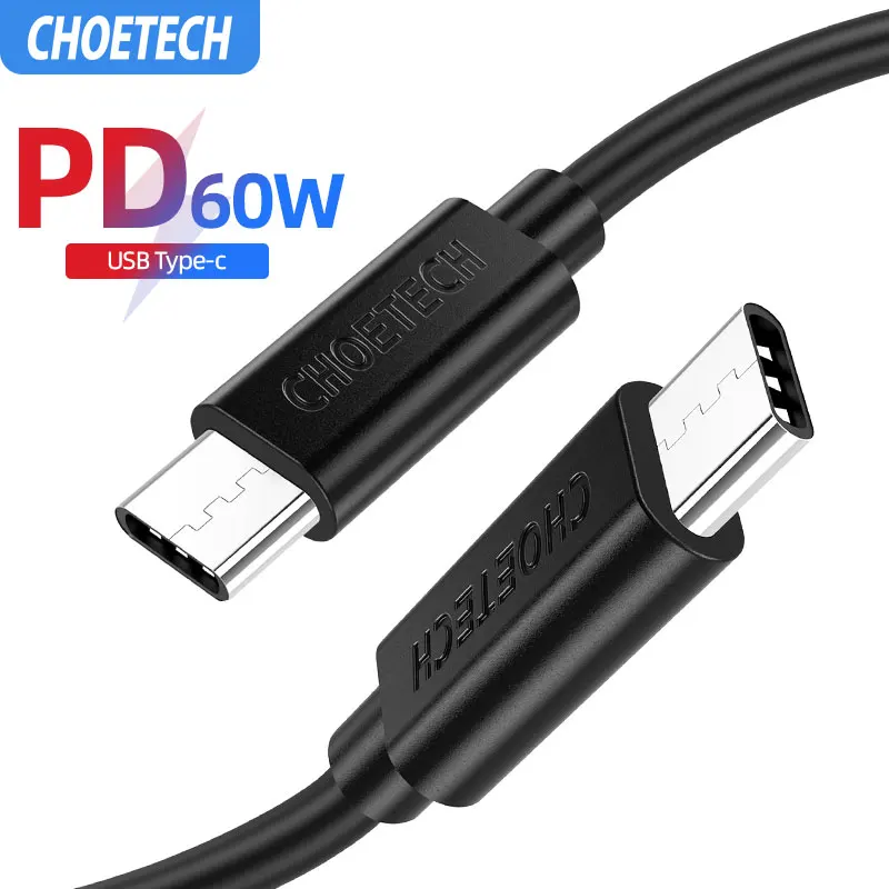 

CHOETECH 3A USB Type C to USB Type C Cable for Samsung Galaxy S9 Plus Support PD 60W Fast Charge Cable for Type-C Devices