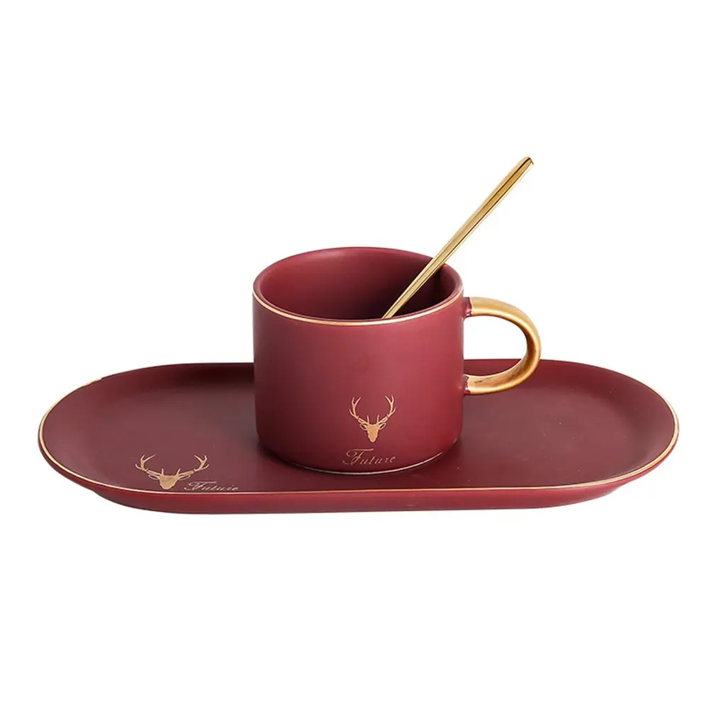 cheap High Grade Gilt Geometric Pattern Coffee Cup Saucer Set Lover #039;S Gift Morning Mug Milk Coffee Tea With Spoon