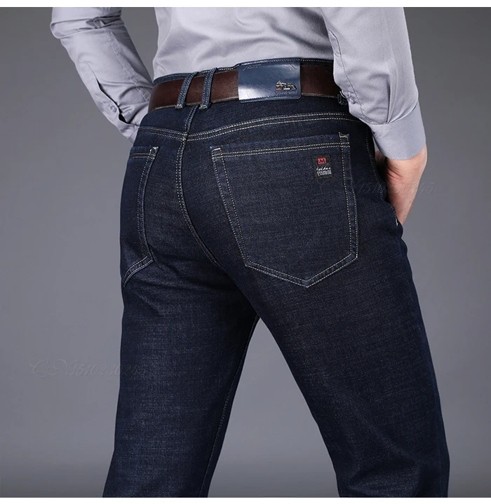 Классический Для мужчин Slim Fit джинсы Бизнес модная из джинсовой ткани, Джинсовка брюки синего цвета, Фирменные Штаны для детей мужского пола