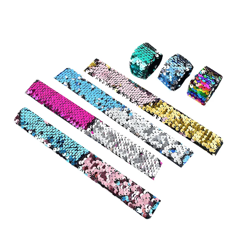 5 stücke Glitter Slap Armbänder Meerjungfrau Pailletten Armband für Mädchen Kleine Meerjungfrau Geburtstag Party Dekoration Geschenk Kinder Spielzeug Baby Dusche – Detail 6