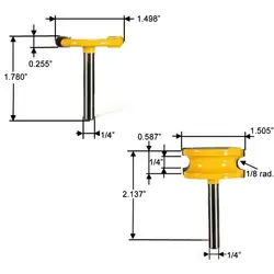 2шт 1/4 дюймов хвостовик круглой дуги Т Форма фрезерный станок для деревообработки врезной нарезной Фрезерный резак кромки шарнир