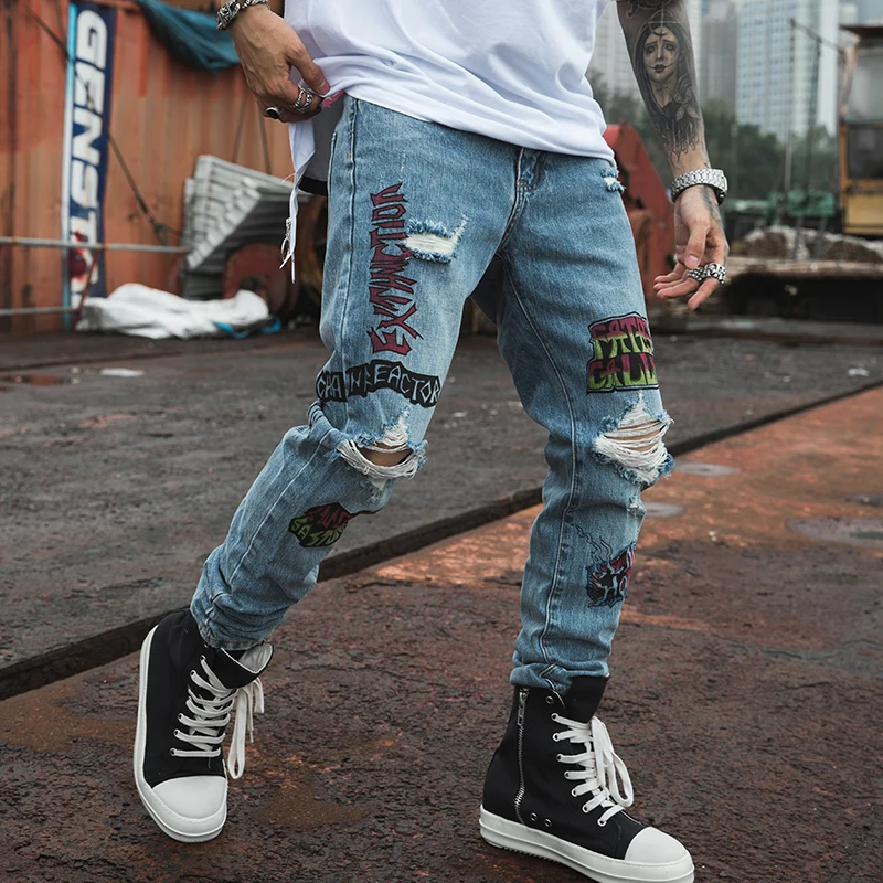 2020 New Men Graffiti Hip Hop Jeans 