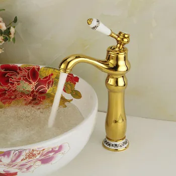 

European golden basin faucet retro cold and hot ceramic faucet platform basin washbasin faucet