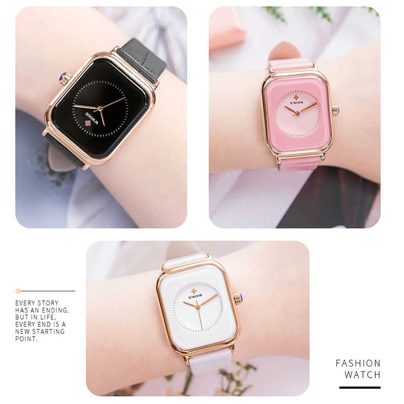 Fashion Women Watches 2021 WWOOR White Leather Minimalist Rectangle Ladies Quartz Dress Wristwatch Relogio Feminino Montre Femme