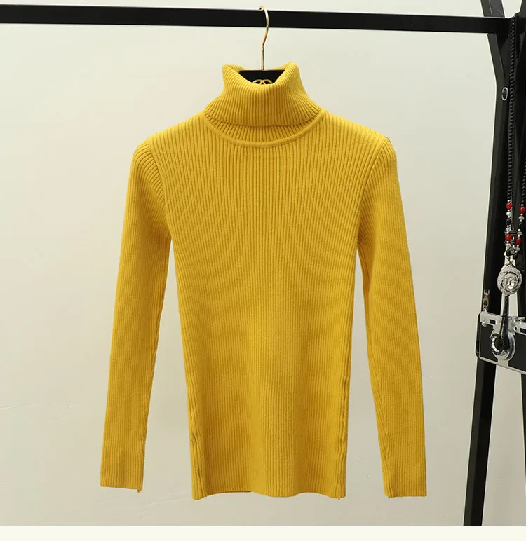 Женский свитер, корейский женский свитер с высоким воротом, Sueter Mujer Invierno, вязаный свитер для женщин, женские свитера и пуловеры - Цвет: Yellow