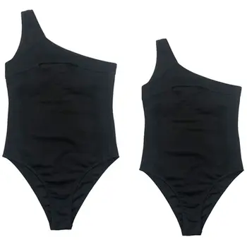 

2pcs One Shoulder Swimsuit Black Swimwear Women Swimsuit One Piece Push Up Swim Bodysuit Monokini - M & L