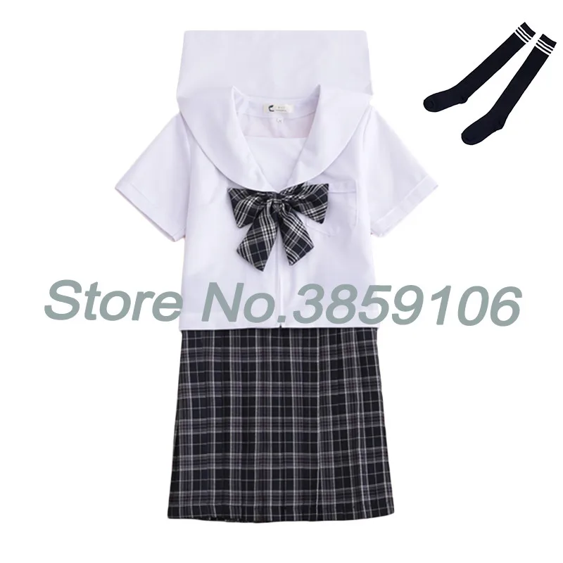 Black A With Socks UPHYD 3 цвета японская школьная форма для девочек Аниме COS костюм моряка белые топы+ галстук+ юбка JK одежда для студентов - Цвет: Black A With Socks
