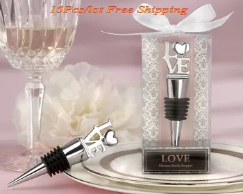 

(15 Pieces/lot) Wedding souvenirs of Love Chrome Bottle Stopper and Wine favor Party Favors For Wedding and Event Gift For Guest