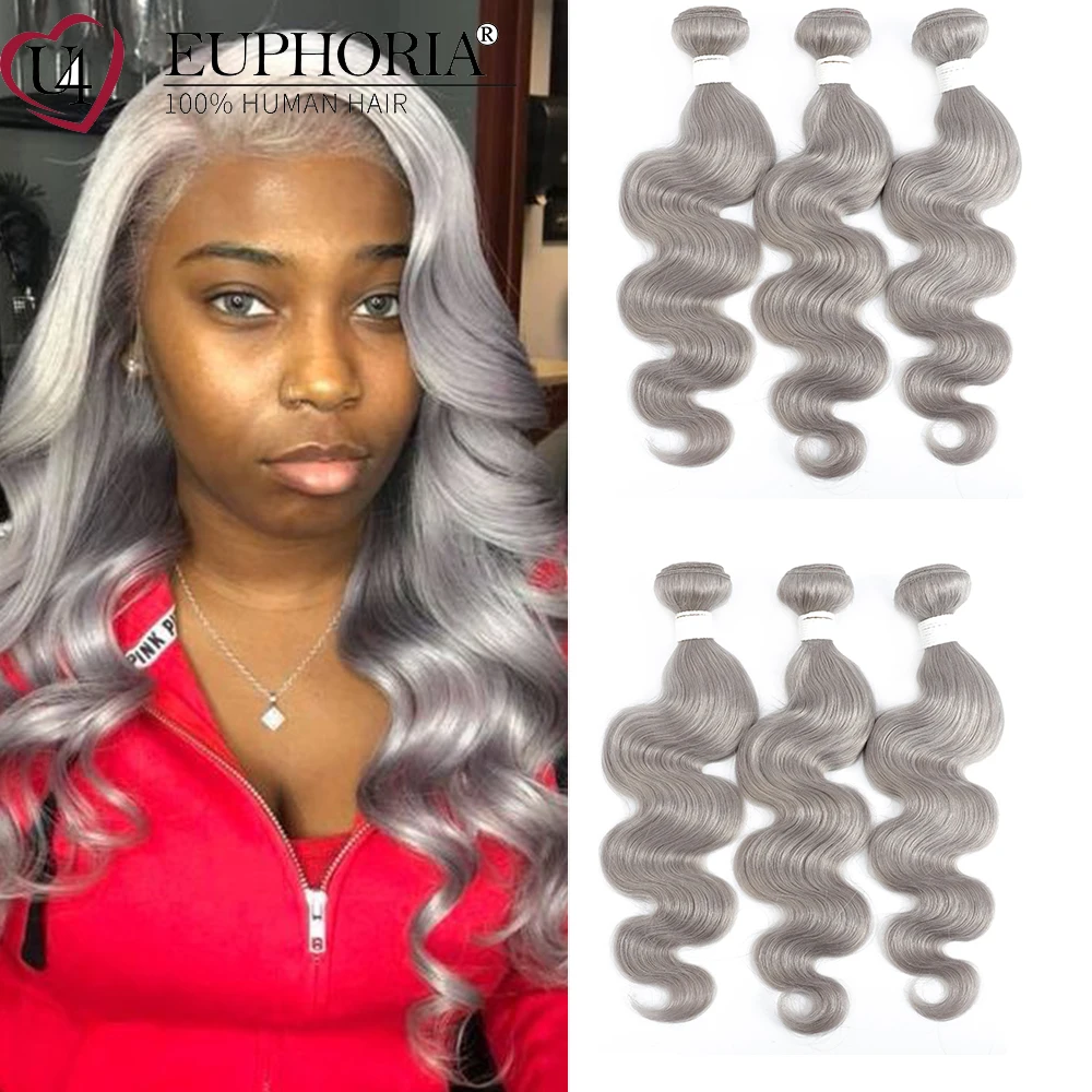 Hair-Bundles Grey EUPHORIA Weaving Body-Wave Remy Women 100%Human-Hair Brazilian 8-26inch