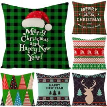 2019 Christmas Linen Pillowcase Square Bedside Sofa Pillowcase Christmas Cushion Pillowcase Sofa Decorative Home Decor 45x45cm