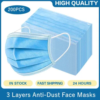 

200Pcs Disposable Masks High Quality 3 Layer melt blown cloth Dustproof Mask Comfortable Breathable Ear-hanging elasticity Masks