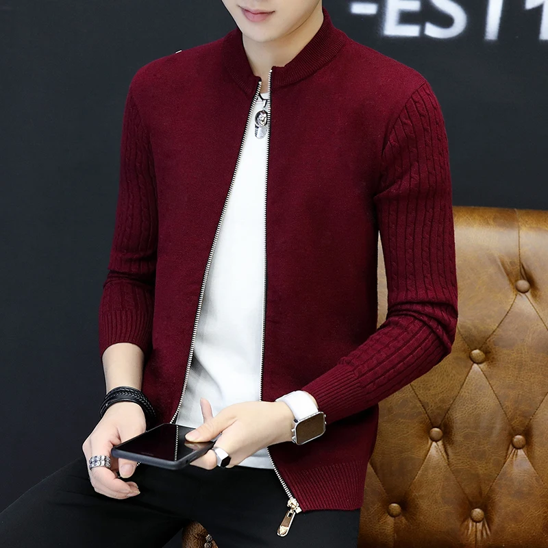 2019 new spring and autumn men's sweater cardigan Korean Slim long-sleeved trend woolen clothes jacket Chinese Style Black Gray 2019 new spring and autumn men's sweater cardigan Korean Slim long-sleeved trend woolen clothes jacket Chinese Style Black Gray