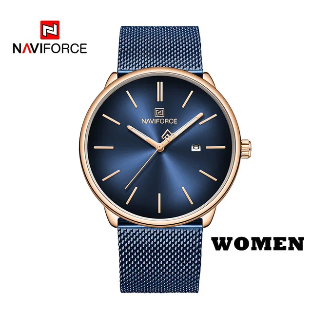 blue WOMEN Роскошные часы для влюбленных NAVIFORCE для мужчин и женщин, простые повседневные кварцевые наручные часы, водонепроницаемые часы, пара часов, подарки - Цвет: blue WOMEN