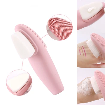 

Long pink double-sided soft hair silicone deep cleansing facial massage brush