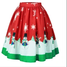  OTEN Vintage Christmas Women High Waist Cute Skirt Snowman Snowflake Printed Ball Gown Party Y2k Skirts Kawaii юбка ретро винтаж 