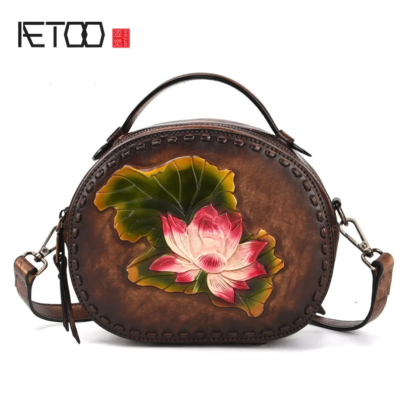 

BJYL Vintage bag tree high leather handmade ladies handbags first layer cowhide handmade rub color casual handbags shoulder