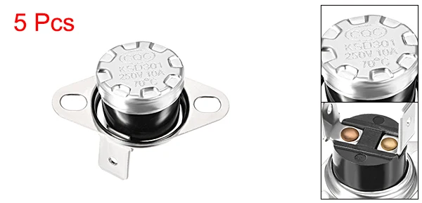 Uxcell 5 шт. терморегулятор KSD301 40 °C-100 °C 10A нормально открытый правый угол защиты приборов - Цвет: 70 Celsius degree