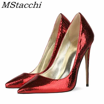 

MStacchi Woman Shoes 2020 Summer Bling Snakeskin Thin Heel Shoes Pointed Toe Party Shallow High Heel Shoes Formal Women Shoes