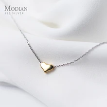 Modian сердце золотистого цвета простые крошечные Модные Цепочки Кулон Ожерелья Классические Девушки 925 стерлингового серебра ювелирные изделия для женщин подарок