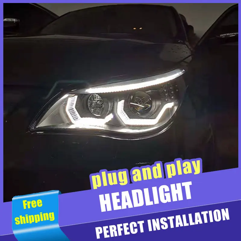 Günstige 2PCS Auto Stil LED scheinwerfer für BMW 5 series e60 03 10 für e60 kopf lampe LED DRL objektiv Doppel Strahl H7 HID Xenon bi xenon objektiv