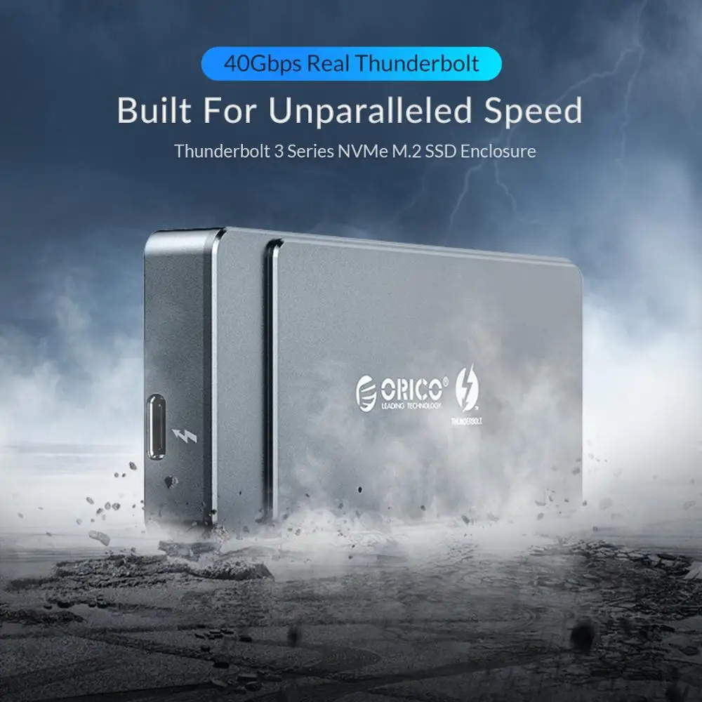 Чехол ORICO Thunderbolt 3 M.2 NVME SSD поддержка 40 Гбит/с алюминий с кабелем для Mac Windows жесткий