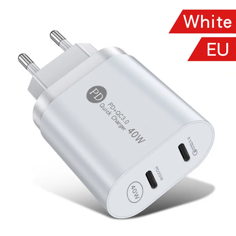 NEW Dual Port 40W PD Wall Charger Portable Quick Charge 3.0 Travel Phone Charge Adapter For iPhone 13 12 11 Pro EU/US Chargers Fast charge 18w