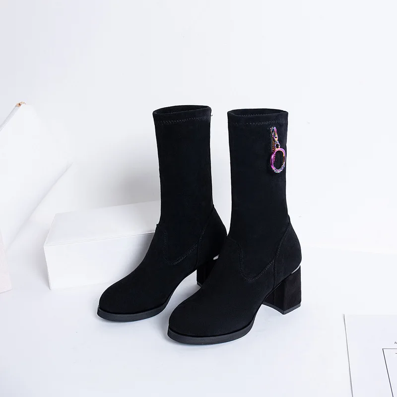 

Boots Women's 2019 New Style Fashion WOMEN'S Shoes Autumn And Winter New Style Fashion Chunky-Heel Semi-high Heeled Suede Short