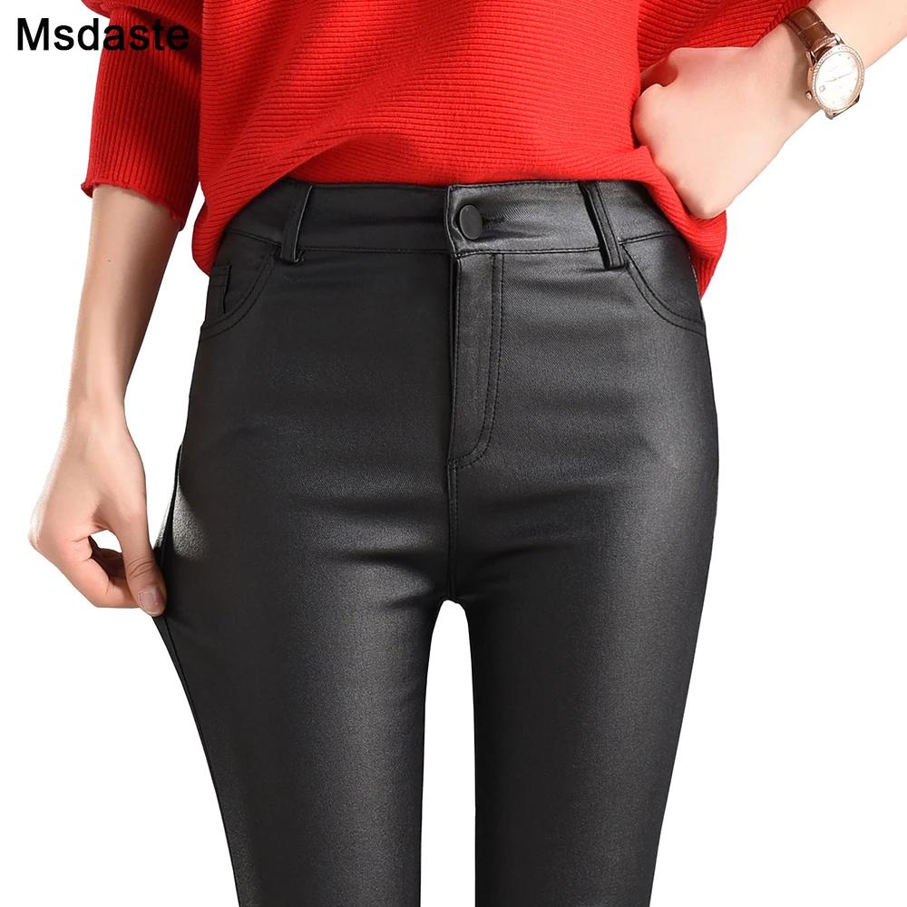 2019 Winter Women Faux Leather Pants & Capris PU Elastic High Waist Trousers Stretchy Slim Pencil Pants Leggings Female Black 2019 Winter Women Faux Leather Pants & Capris PU Elastic High Waist Trousers Stretchy Slim Pencil Pants Leggings Female Black