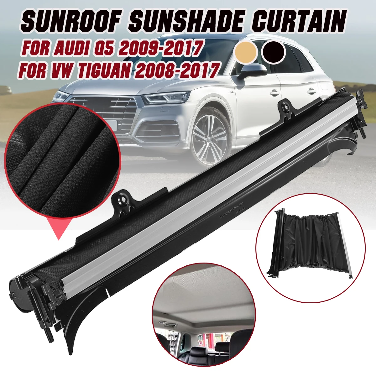 Grey Sunroof Shade Cover Assembly For 14-2018 VW Volkswagen Tiguan Jetta Audi Q5
