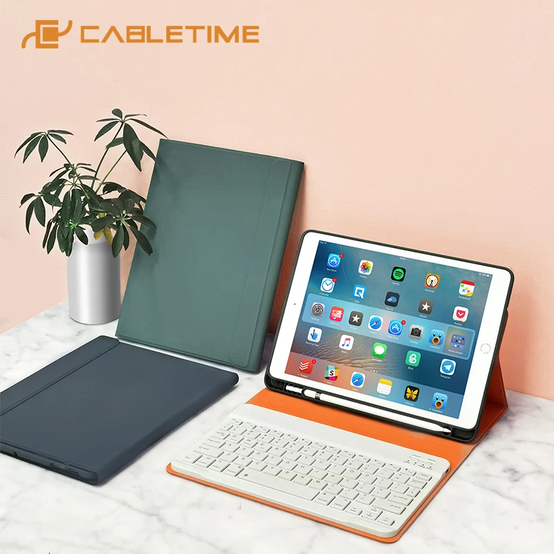CABLETIME For iPad 7th 8th 10.2 Generation Keyboard Case Bluetooth No delay with Pencil Holder for iPad 2019 2020 Case C394