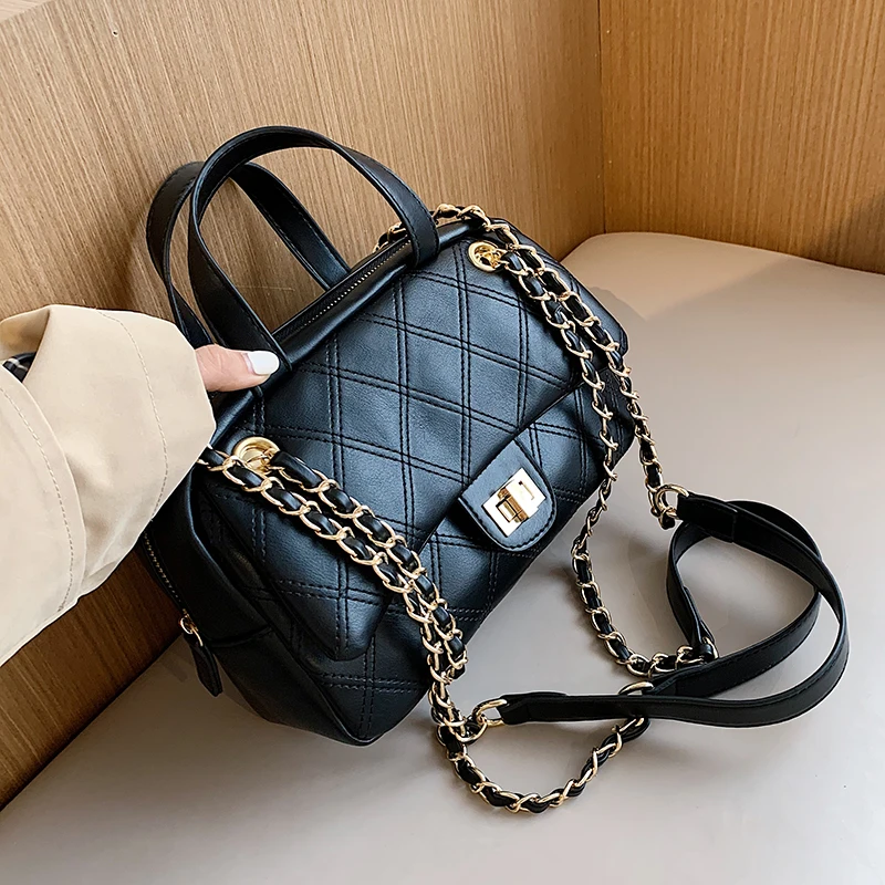 

2020 new winter PU leather ladies small shoulder bag trend chain handbag ladies brand shoulder bag handbag black