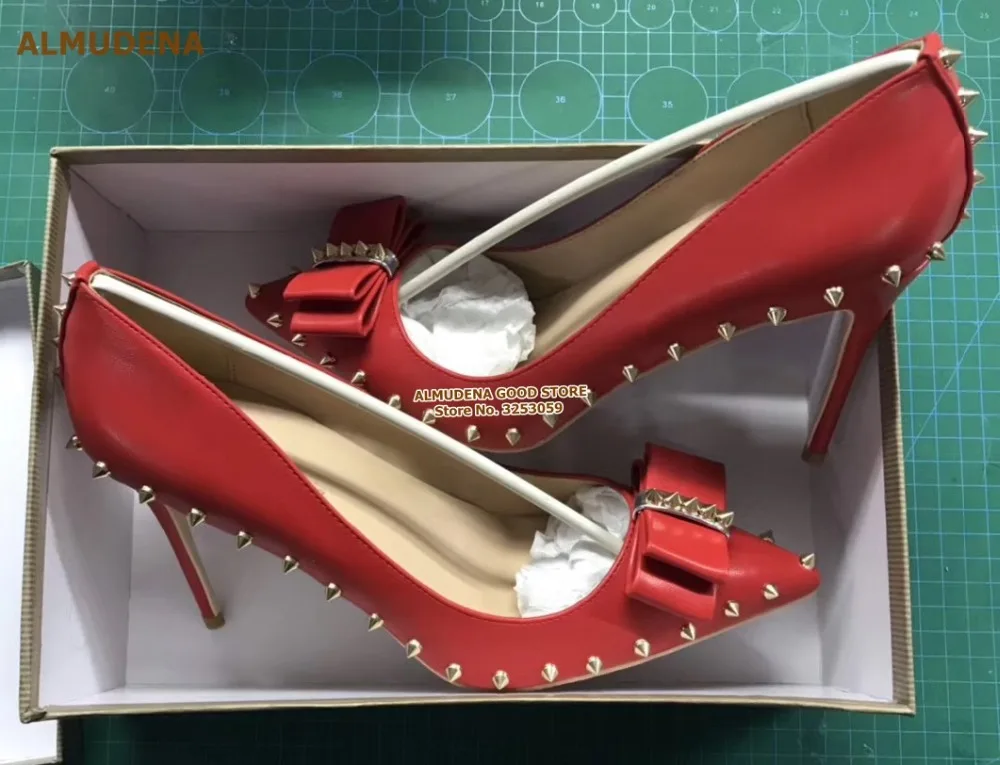 黑色蝴蝶结银色柳钉尖头单鞋 (7)