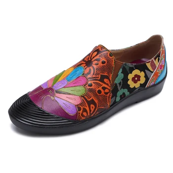

Iliyah Bohemian Ethnic Genuine Leather Flats Color Match Print Flowers Stitching Casual Slip On Sandals Flat Shoes Women Flats