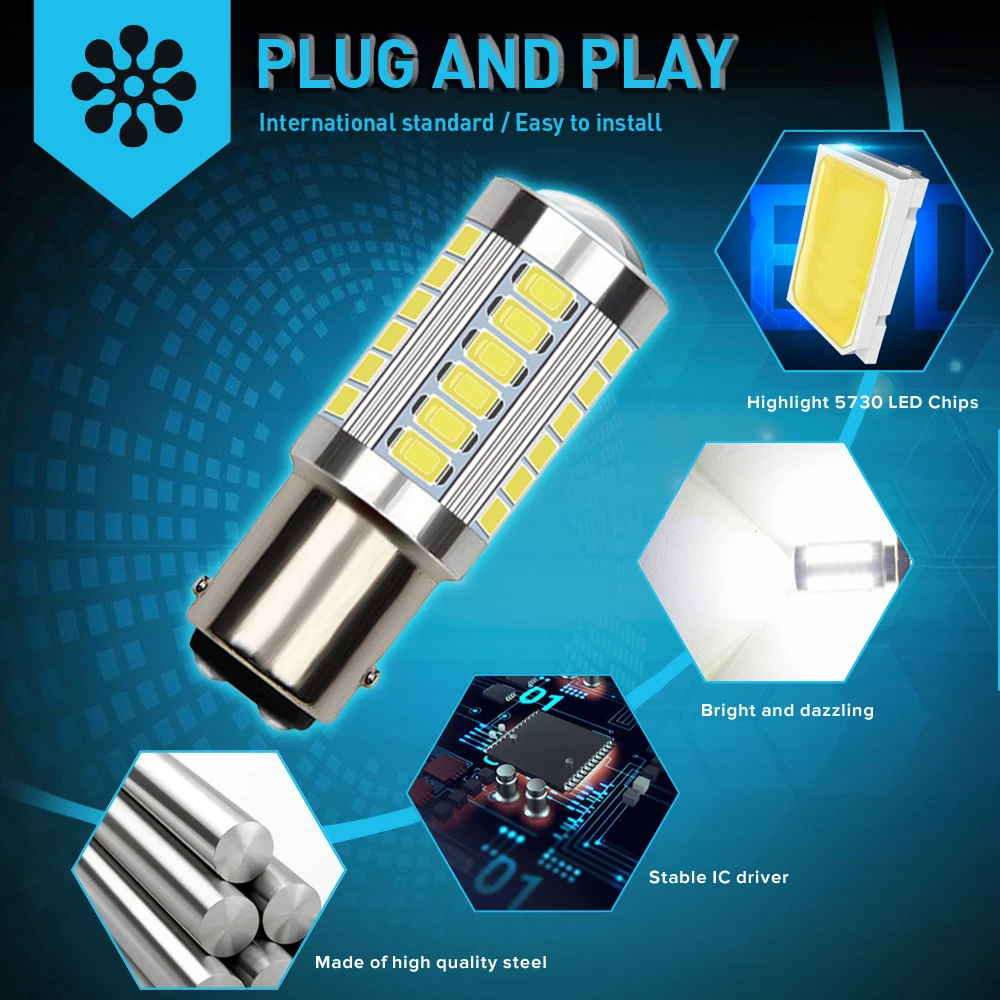 2 pçs 1157 led branco amarelo 7507