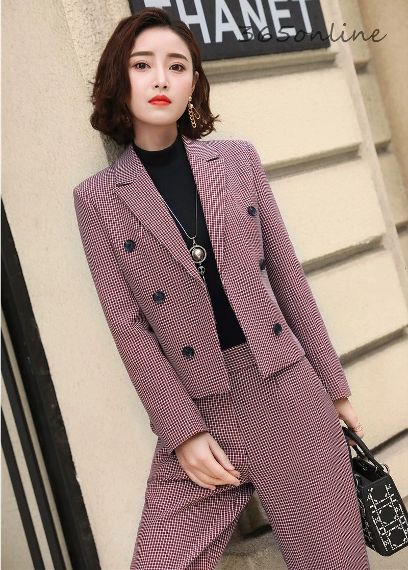Novelty Pink Formal Uniform Designs Women Business Suits with Wide Legs
