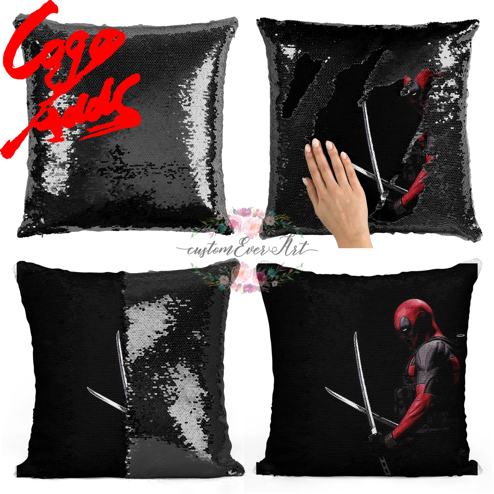 

Deadpool sequin pillow | sequin Pillowcase | Two color pillow | gift for her | gift for him | pillow | magic pillow