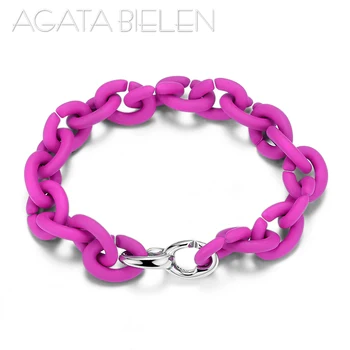 

Fashion Bracelet Men Women Jewellery DIY Bracelet Hard Rubber Deep Pink Chain Bracelets Top Quality Exquisite Heart Bead