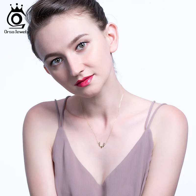 ORSA JEWELS S925 Рождество висячее украшение с оленем Цепочки и ожерелья Наряжаться вечерние Стерлинговое Серебро Циркон в форме сердца цветы кулон Для женщин, хорошее ювелирное изделие, SN165