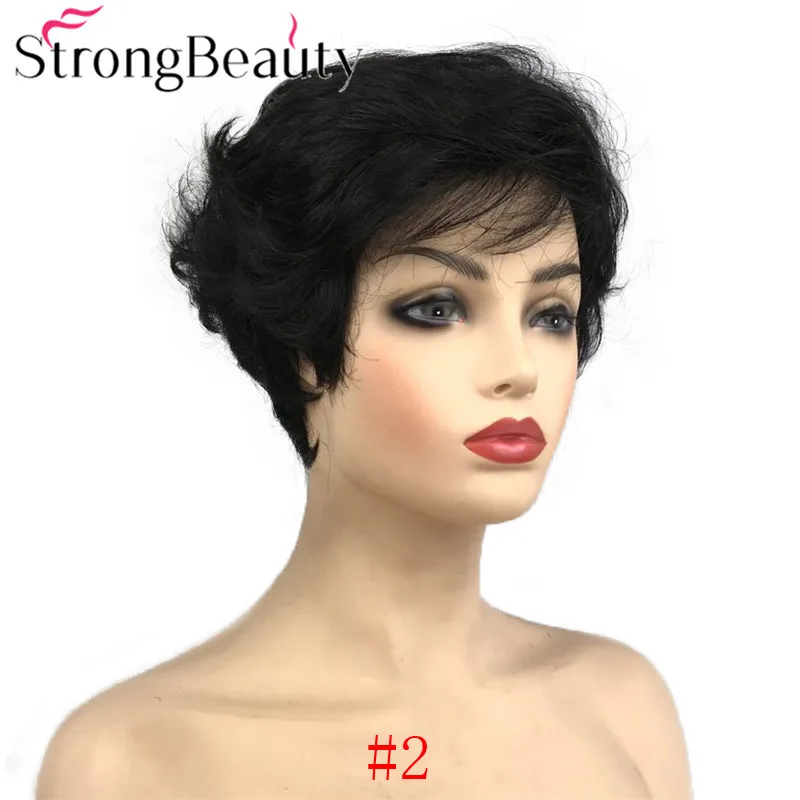 StrongBeauty короткий кудрявый парик из синтетических волос натуральный черный/коричневый/серебристо-серый парики для женщин 6 цветов на выбор