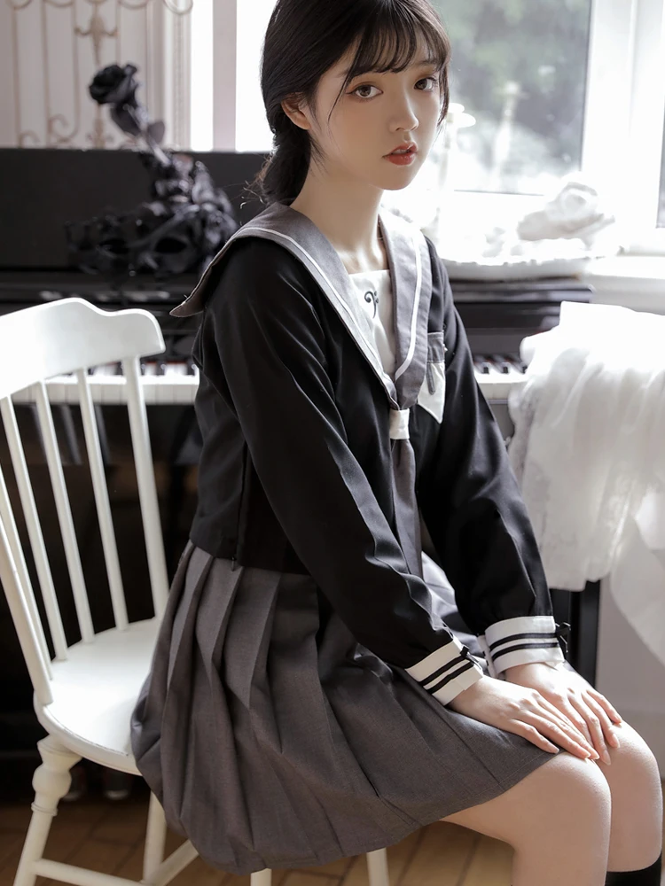 

JK Uniform Skirt Genuine Student Bad Female Cute Navy japanese school uniform school girl uniform sailor shirt school skirt