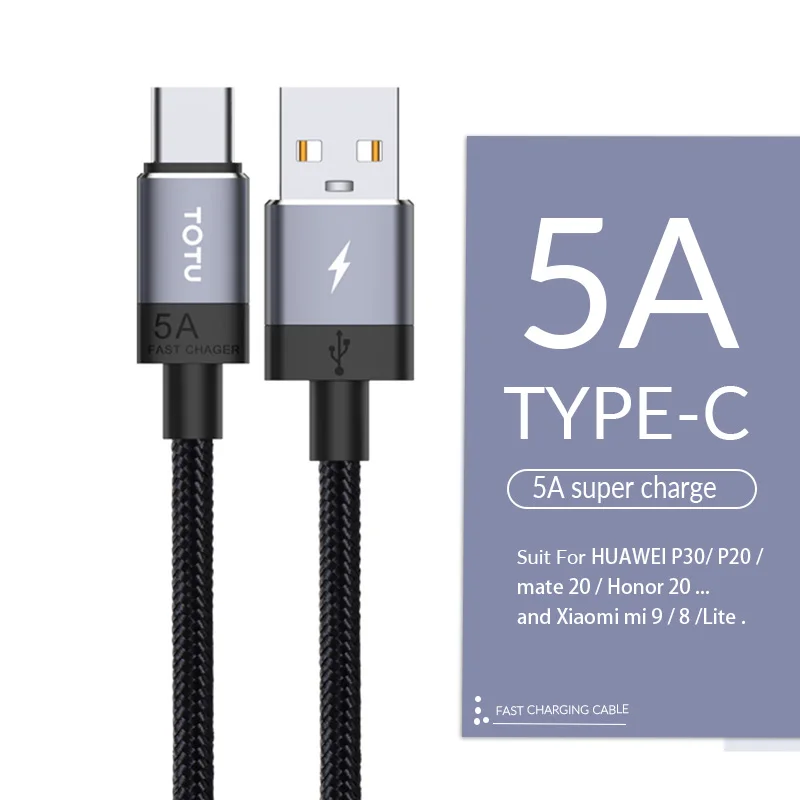 5A TypeC USB Gray TOTU usb type C кабель 5A для huawei samsung Galaxy S10 Plus Быстрая зарядка Micro USB кабель 2.4A для Xiaomi Tablet Android кабель - Цвет: 5A TypeC USB Gray